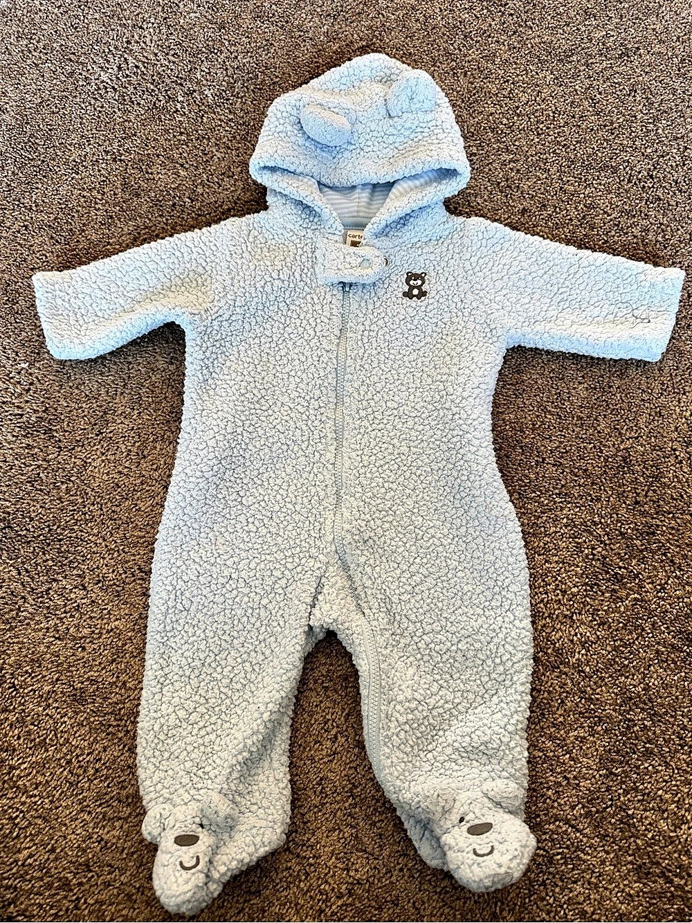 Carter's Baby Hooded Sherpa Jumpsuit Blue Size 3M